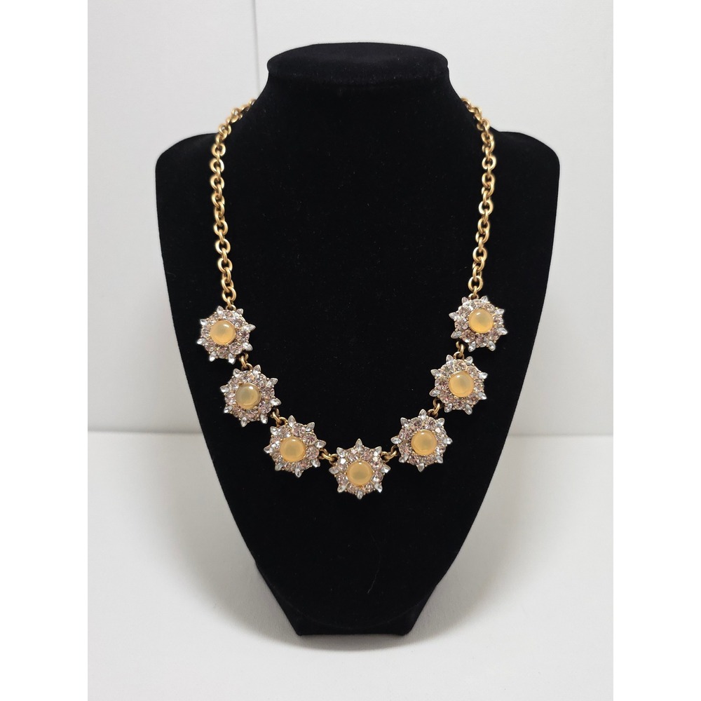 J Crew Gold Tone Amber Cabochon Crystal Sunburst Statement Necklace 21 Inch